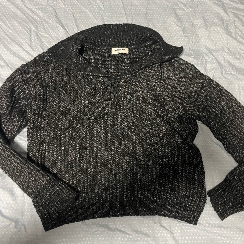 Zenana Outfitters Women's Black Cowl Neck Sweater